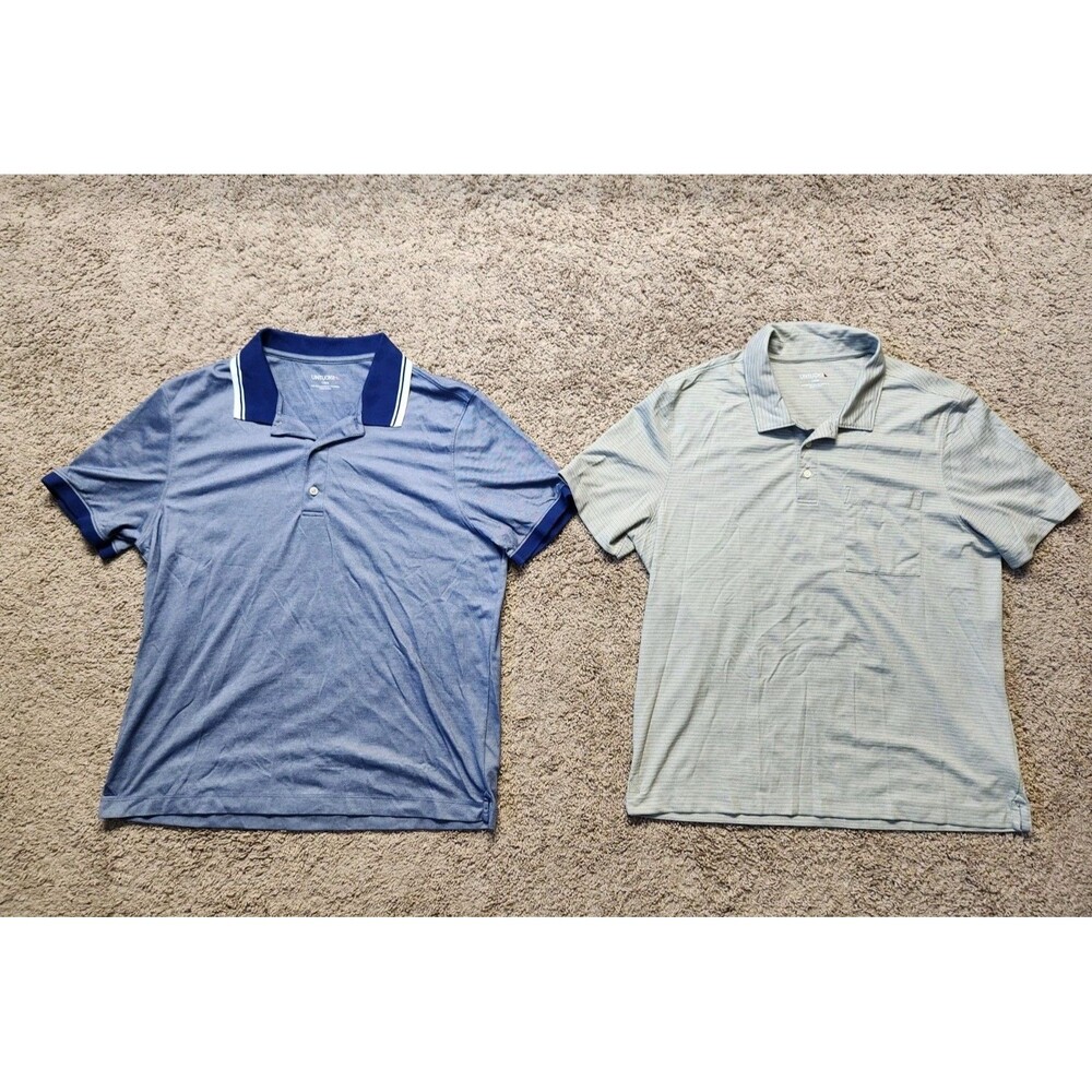 UNTUCKit Day Gilbert Polo Shirt Mens L Blue Gray Solid Pima Cotton Lot Of 2
